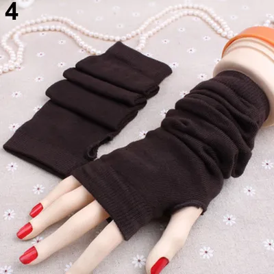 Produktbild von Damenmode Gestrickte Arm Fingerlose lange Fäustlings-Handgelenk-elastische warme Handschuhe - (Kaffee)
