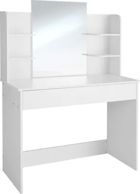 Image de Coiffeuse CAMILLE avec miroir et rangements - blanc