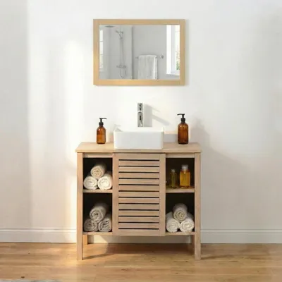 Image de Meuble simple vasque TALIX sur pieds en chêne naturel 90 cm