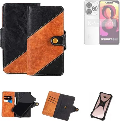Produktbild von K-S-Trade Handyhülle Schutzhülle Bookstyle Case Wallet-Case kompatibel mit Infinix Smart 8 HD Handy Cover Bumper Klapphülle schwarz hellbraun 1x