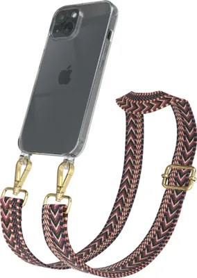 Produktbild von EAZY CASE Handykette - Verstellbarer Trageriemen kompatibel mit Apple iPhone 15, Handykordel mit transparenter Silikon-Hülle, Band in Lila