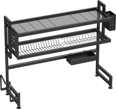 Produktbild von Geschirrabtropfer über der Spüle - Abtropfgestell/Regal - XXL Kapazität - 2 Ebenen - Kohlenstoffstahl - Rostbeständig - Freistehend