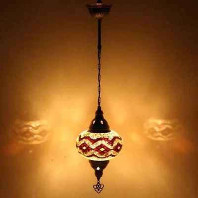 Zdjęcie produktu dla Lampa wisząca Mozaïek – ręcznie wykonana lampa orientalna – lampa turecka i marokańska – Ø 14 cm, wysokość 53 cm – żółta i czarna