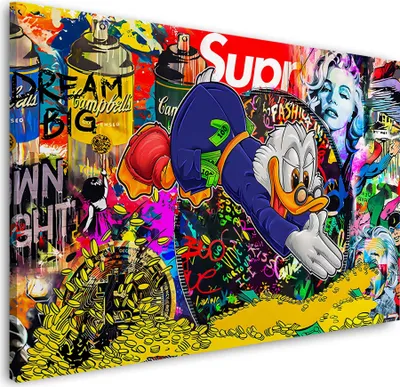 Produktbild von Duck Pop Art Graffiti Wandbild Leinwandbild Kunstdruck XL Wanddeko: 150x100x4cm