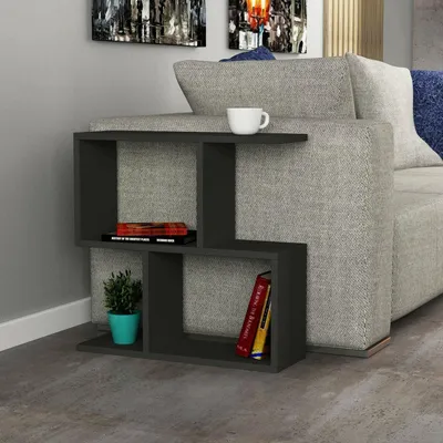 Produktbild von Wohnzimmertisch Polyh, Niedriger Wohnzimmertisch, Kaffeeregal, Couchtisch für Sofa, 60x20h60 cm, Anthrazit