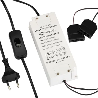 Produktbild von Trafo Transformator 220-240V schwarz 12V/50W Konverter mit Schiebeschalter und 6-fach Verteiler