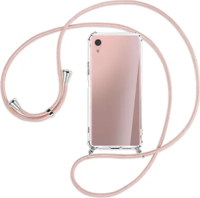 Produktbild von Handykette Backcover-Schutzhülle mit Band (Metall silberfarben) für Sony Xperia XA1 Plus - roségold
