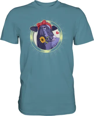 Produktbild von Kuh Sonnenblume T-Shirt Lustiges Bauernhof Garten Geschenk Gärtner – Stone Blue / 3XL