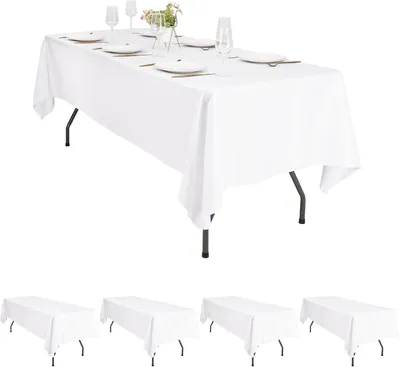 Obrázek produktu pro Běžná obdélníková ubrus, rozměry 150 x 300 cm, 4 kusy, materiál: polyester, barva: bílá, voděodolná, vhodná pro oslavy