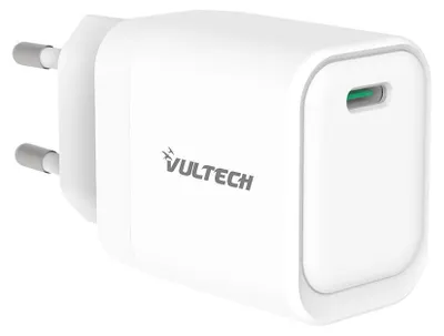 Imagen del producto de Cargador Vultech CC45-1C USB-C GaN, 45W, PD3.0, QC3.0, PPS, compacto, color blanco
