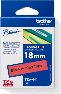 Immagine prodotto di Brother TZe-441 - adesivo standard - nero su rosso - rotolo (1,8 cm x 8 m) 1 cassetta/e nastro laminato - per Brother PT-D600; P-Touch PT-1880, D450, D800, E550, E800, P900, P950; P-Touch EDGE PT-P750