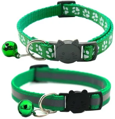 Image de Colliers pour chats Ibenzoa® – Lot de 2 colliers en nylon réglables pour chatons (19–32 cm), réfléchissants, avec fermeture de sécurité et grelot, couleur vert foncé