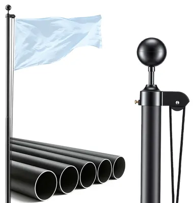 Produktbild von VEVOR Fahnenmast 9,14 m, Mehrteiliges Flaggenmast-Set für den Außenbereich, Extra Dicke Aluminium-Fahnenstange mit PVC-Bodenhülse, Ideal für Garten, Private & Gewerbliche Nutzung, Schwarz