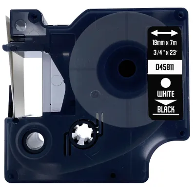 Produktbild von DULA Etikettenband - Kompatibel mit Dymo D1 45811 - 1 Stück - Weiß auf schwarz - 19mm x 7m