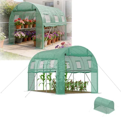 Image de Serre XINZI Serre en arc Tente de culture avec porte Tunnel en plastique en acier galvanisé Résistante à l'hiver, aux UV et à la déchirure pour le jardin, 3 × 2 × 2 m