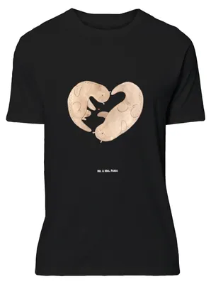 Produktbild von Mr. & Mrs. Panda T-Shirt Otter Herz - Schwarz - Geschenk, Hochzeitstag, Liebe, Jersey-Shirt, Tshirt, oberteil, S, Shirt