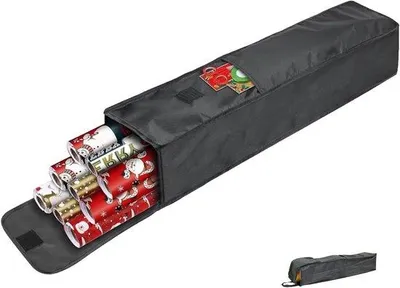Produktbild von Famanu Aufbewahrungstasche für Geschenkpapier 78x13 cm – Mit Seitentaschen und Griffen – Grau
