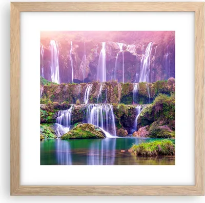 Produktbild von Gerahmtes Poster - Rahmen in heller Eiche - Wasserfall Natur - 30x30 cm - Wand Bild - Wanddeko - Wandbilder - Kunstposter - Wandposter - Bilderrahmen - Bilder - Kunstdruck - Wandbild - P2NAC30x30-3893