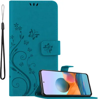 Image de Cadorabo Housse pour Xiaomi RedMi NOTE 10 PRO en FLORAL BLEU Housse de protection au design floral avec fermeture magnétique, fonction de support et porte-cartes Flip Case Flower Cover Etui Handy Klapp Hülle Book Tasche