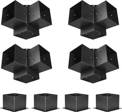 Image de Support de pergola 6 x 6 pouces Supports intérieurs 5,5 x 5,5 à 3 voies 4 pièces avec 4 bases