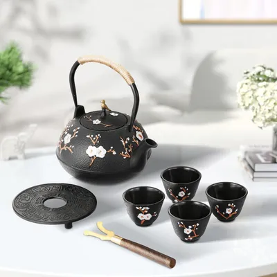 Image de Dyna-Living Théière en fonte Set 1,2L Japonais Service à thé 4 tasses à thé Noir