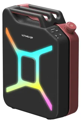 Zdjęcie produktu dla Przenośny głośnik imprezowy, dźwięk 360°, dynamiczne podświetlenie RGB, czarny z czerwonymi akcentami