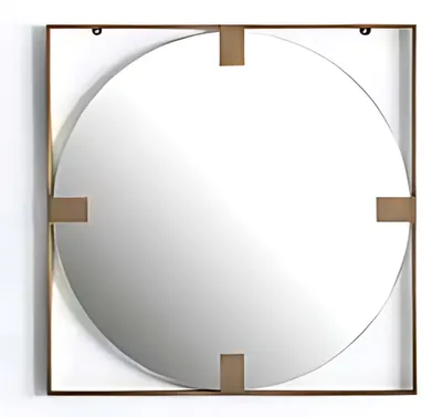 Productafbeelding van Moderner Wandspiegel rundes Spiegelglas quadratischem Rahmen Wohnzimmer Tisch