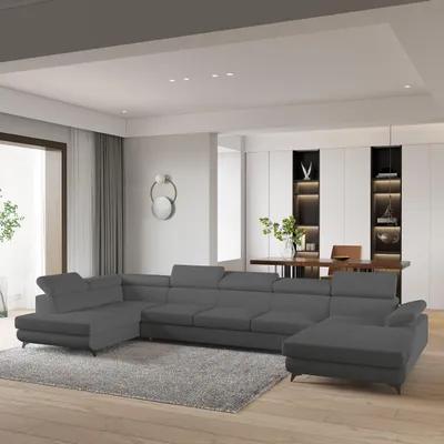 Produktbild von Masseno Ecksofa MONTIVA mit Schlaffunktion U-Form, Sofa mit Bettkasten, Wohnzimmersofa, Couch, Soffa, Bettsofa, Couchgarnitur- Grau, QUELLE 92