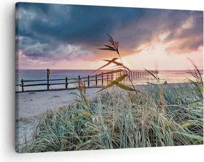 Produktbild von Bild auf Leinwand - Leinwandbild - Einteilig - Strand Gras Horizont - 70x50cm - Wand Bild - Wanddeko - Wandbilder - Leinwanddruck - Bilder - Wanddekoration - Leinwand bilder - Wandbild - AA70x50-4625