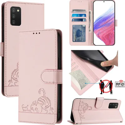 Produktbild von Leder Hülle für Samsung Galaxy A03S Süße Katze Flip Case Brieftasche Schutzhülle mit Standfunktion Pink