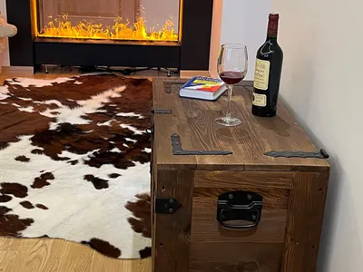 Immagine prodotto di Cassa in legno Cassa del tesoro Scatola portaoggetti con quattro ruote. Cassa in legno Cassa Tavolino Tavolino ausiliario Vintage Shabby chic con coperchio ribaltabile e spazio contenitivo