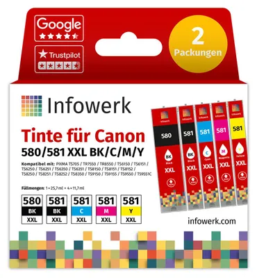 Immagine prodotto di NUOVO: Infowerk Cartucce d'inchiostro per Canon 580/581 XXL, Multipack (BK/BK/C/M/Y), 2 pezzi