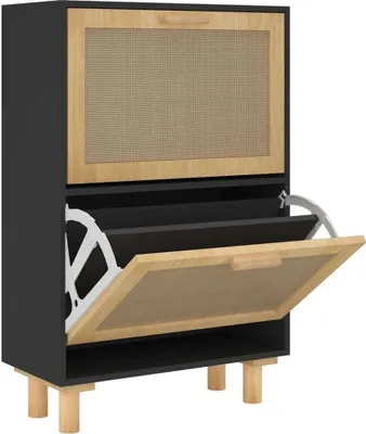 Produktbild von vidaXL Schuhschrank Schwarz 52x25x80 cm Holzwerkstoff & Rattan Natur