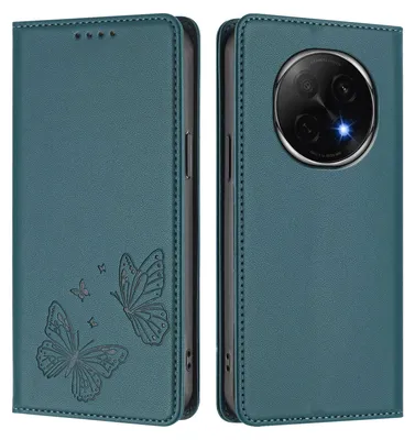 Image de Étui en cuir pour Oppo F29 Pro, motif papillon, étui portefeuille à rabat avec support, vert
