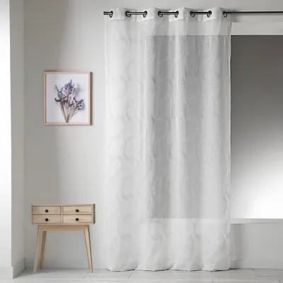 Etamin Gardine bestickt weiß mit Ösen 140 x 260 cm silberfarben