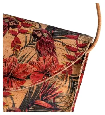 Produktbild von Kork-Handtasche zum Umhängen | hochwertige Clutch aus Korkstoff | Größe: 22x17x6 cm | Motiv: Jungle | elegant & modern | langlebig & robust | handgefertigt in einer Manufaktur in Portugal