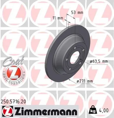 Produktbild von 2x ZIMMERMANN Bremsscheibe COAT Z Hinten 250.5716.20