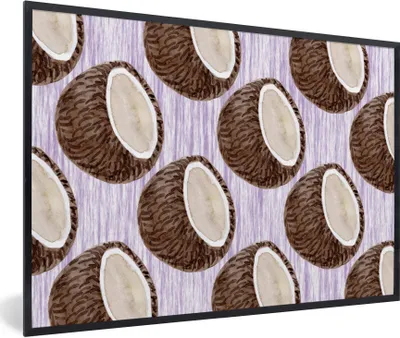 Produktbild von MuchoWow® Gerahmtes Poster Kokosnuss - Lila - Muster 30x20 cm - Poster mit Schwarzem Bilderrahmen Wandposter Rahmen Foto Bilder - Kunstdruck - Bild-Poster