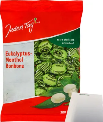 Produktbild von Jeden Tag Eukalyptus-Menthol Bonbons (300g Packung) + usy Block