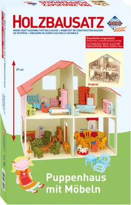 Produktbild von Holzbau Puppenhaus + Möbel 40x37cm