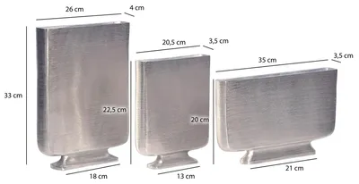 Produktbild von FineBuy Deko Vase 3er Set Aluminium Silber Blumenvase Modern Dekovase Eckig 3-teilig für Blumen Alu Tischvase Wohndeko Metall Tischdeko Handgefertigt