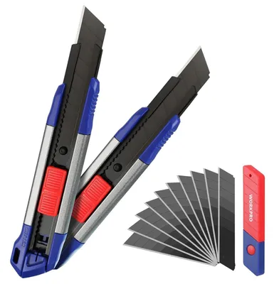 Produktbild von Cuttermesser Set 2 Stück 18mm Aluminium Schwarz Abbrechklingen SK5 inkl. 10 Ersatzklingen