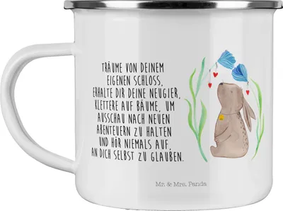 Produktbild von Mr. & Mrs. Panda Teetasse Hase Blume - Weiß - Geschenk, Pott, Ostern, Kindergeburtstag, Geburtstag, becher emaille, Teebecher, Haferl, Schwangerschaft, Kaninchen, Tasse