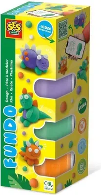Produktbild von Knete FunDo Dinosauriermodellierset, 3 x 90g, 1 x 40g, SES Creative, Interaktiv für Kinder, inkl. Modellierstab