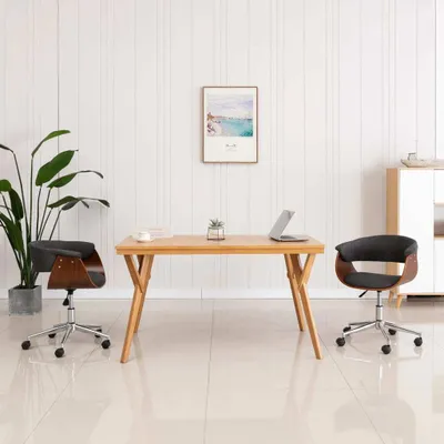 Image de The Living Store Chaise de salle à manger pivotante Gris Bois courbé et tissu