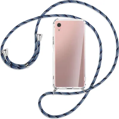 Produktbild von Handykette Backcover-Schutzhülle mit Band (Metall silberfarben) für Sony Xperia XA1 Plus - Blautöne
