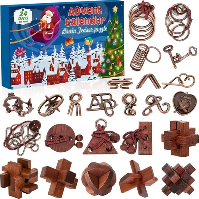 Productafbeelding van Adventskalender 2026: Puzzels voor volwassenen en kinderen - 24 dagen vol metalen en houten raadsels