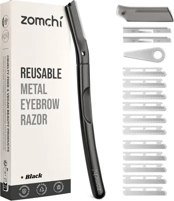 Produktbild von Dermaplaning Gesichts Tool, 11 Ersatzklingen, Präzisions Gesicht- und Augenbrauenrasierer, matt schwarz