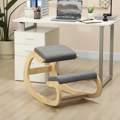Immagine prodotto di MODFU Sedia a dondolo inginocchiatoio Sgabello inginocchiatoio Sedia da lavoro per ufficio domestico, Sedia da scrivania con struttura in legno di betulla, Grigio