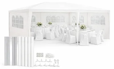 Produktbild von Kinzo Pavillon 3x6 m - Partyzelt für 70 Personen - Gartenpavillon mit 6 Seitenwänden und Firsthöhe 2,5 m - Party Zelt Wasserdicht und UV-beständig - Weiß